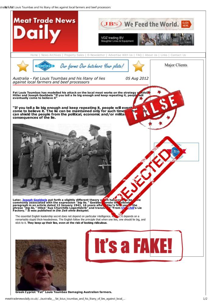 Australia - Fat Louis Toumbas and his litany of lies against local farmers and beef processors